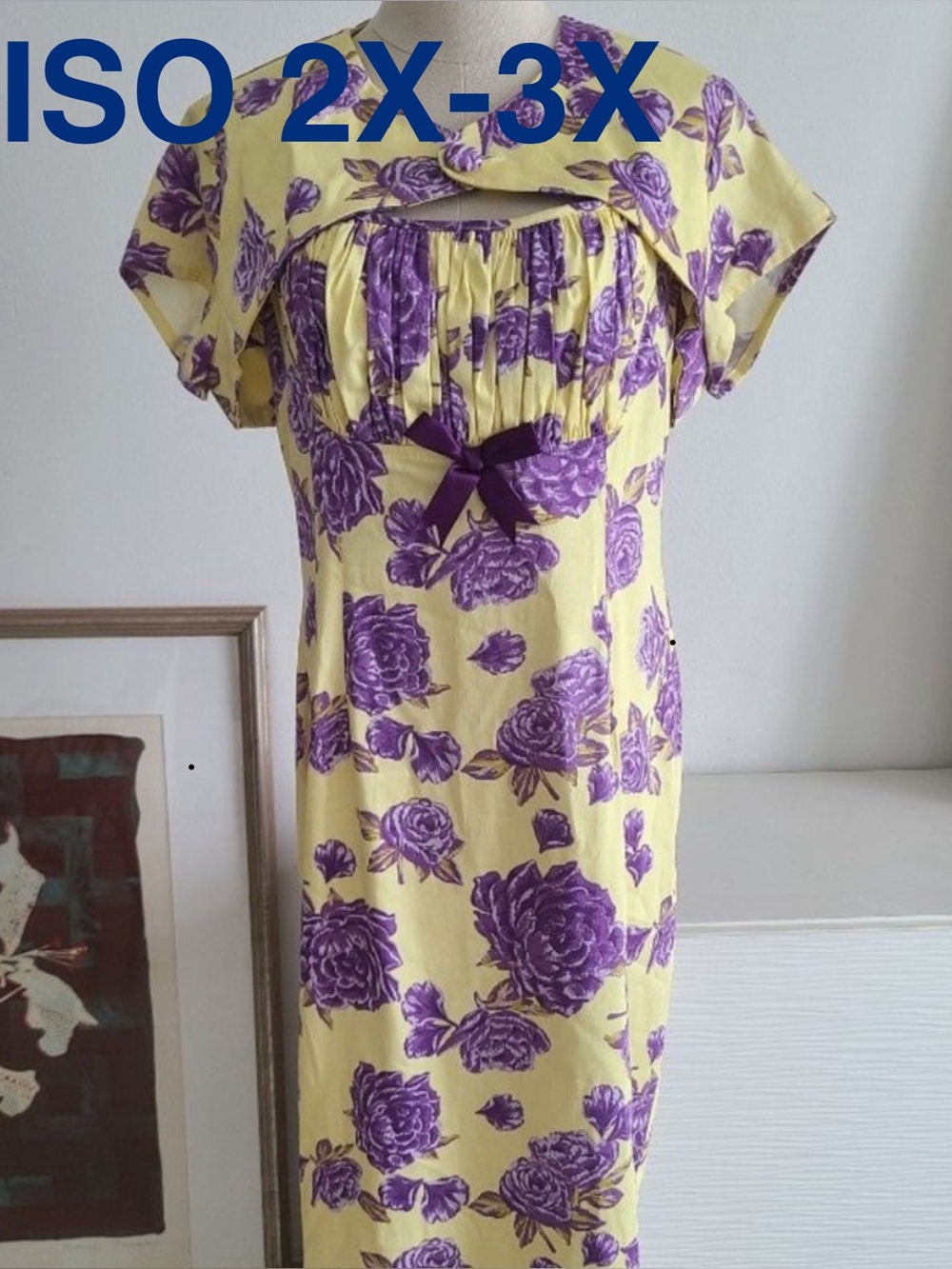 ISO Pinup Girl Couture Yellow and Purple Erika Dress 2X or 3X
